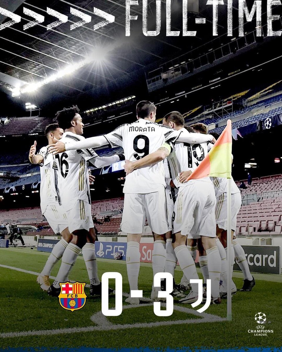 FT | PRIMI NEL GIRONE! 𝗣𝗥𝗜𝗠𝗜⭐

Una serata fantastica, una partita da Juve ❤️
Al Camp Nou finisce 0-3: doppietta di Cristiano Ronaldo e rete di Weston McKennie ⚽⚽⚽

Abbiamo vinto tutti insieme ⚪⚫

#BarçaJuve [0-3] #JuveUCL