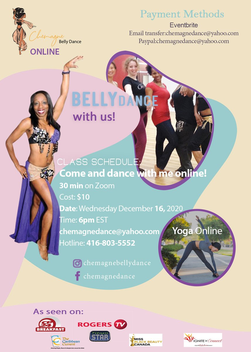 ChemagneDance's tweet photo. Many of us are staying home and doing less in terms of social interactions and fitness.  This can negatively affect your physical and mental health. #Bellydance and #Yoga has always brought me back to myself. My hope is it can do the same for you. 

 https://t.co/c2nSYQ8uU2 https://t.co/m10x8bvB4e