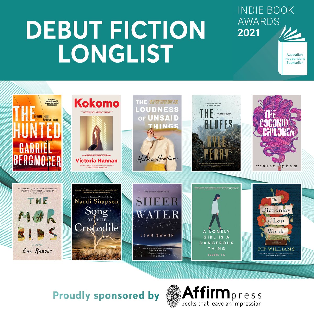 DebutFiction Longlist #IndieBookAwards21
Congratulations @gobergmoser @HarperCollinsAU @victorialhannan Hilde Hinton @HachetteAus @kyleperryauthor Vivian Pham @penguinbooksaus @ewaeramsey @AllenAndUnwin @nardiga @swann_l @Jess_Tu2 @AllenAndUnwin Pip Williams @AffirmPress