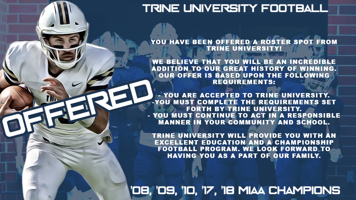 I am very blessed and excited to be receiving an offer from Trine. I want to thank <a href="/CoachTMJames/">Taylor M. James</a> and the rest of the coaching staff for having me.