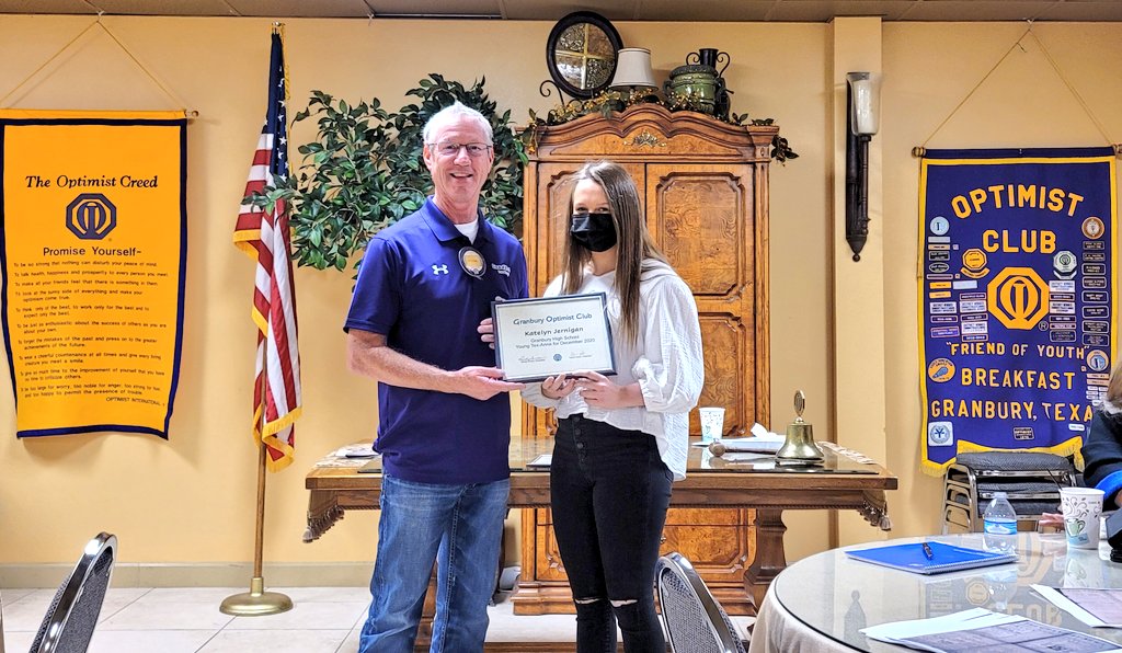 Granbury Optimist Club honored <a href="/GHS_PIRATES/">Granbury High School</a> senior Katelyn Jernigan as young Tex-Anne for December 2020 during a breakfast on Tuesday. Congratulations Katelyn <a href="/granburyisd/">Granbury ISD</a> <a href="/HoodCountyNews/">Hood County News</a>
