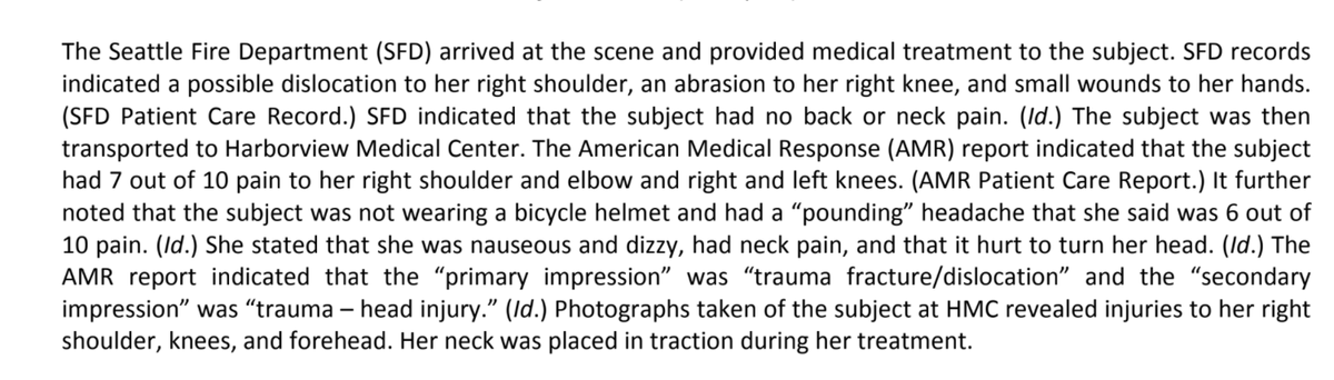 He was attempting to arrest her for a non-violent felony warrant (identity theft). When she failed to stop, he shoved her to the ground, fracturing her shoulder and causing severe head trauma.