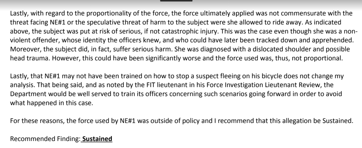 The OPA sustained an excessive force complaint, arguing that a suspect for a non-violent crime didn't pose enough of a public safety threat to justify that level of force and that other options to contain/arrest her existed.