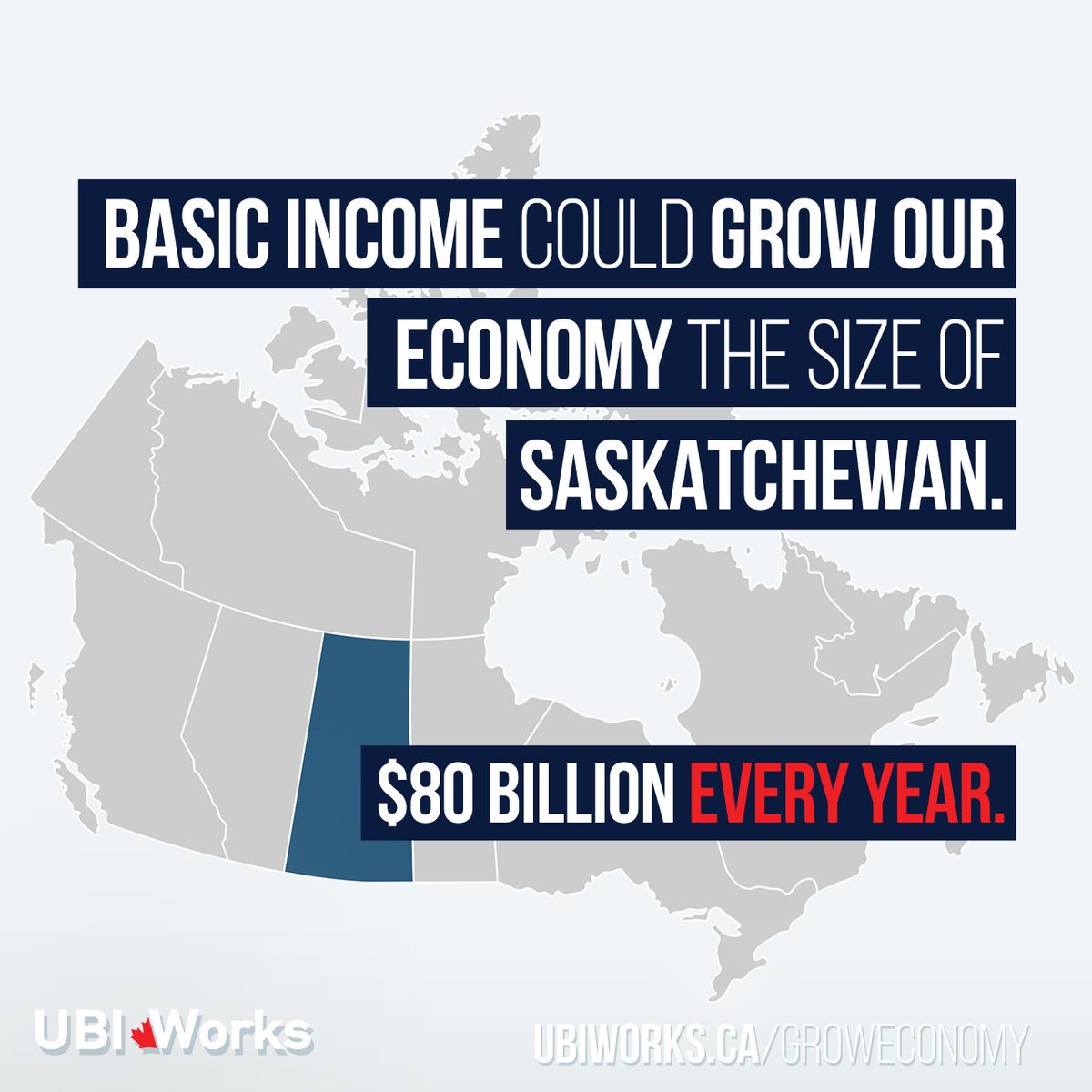 1.  #BasicIncome can grow the economy and create jobs.It could grow Canada’s economy $80B/year — like adding Saskatchewan's economy, or tourism+hospitality industries combined every year— and create 600,000 jobs in 5 years.  #ubiworks http://UBIWorks.ca/groweconomy 