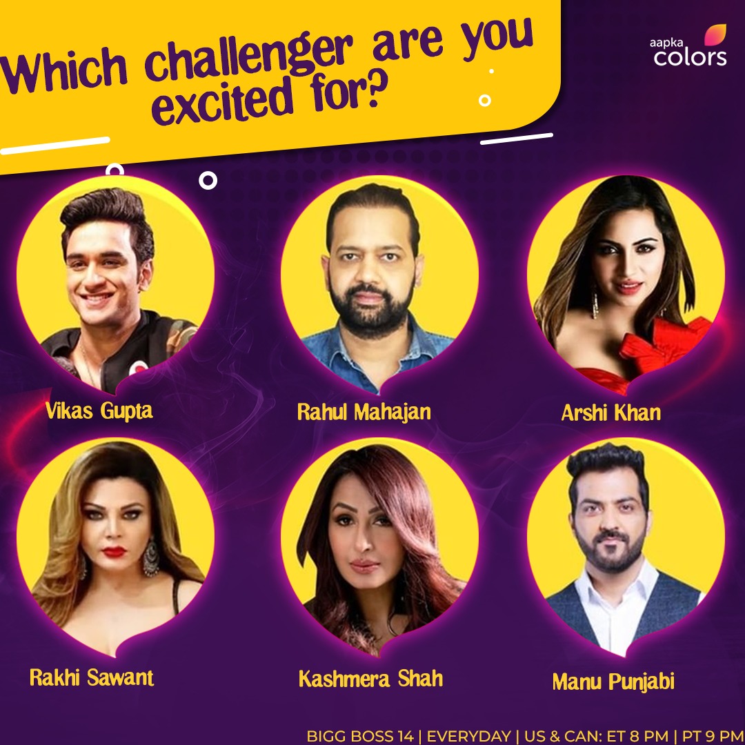 The Challengers are here to double the entertainment, fun, and twists in the house!  #BiggBoss14 every day US & CAN: ET 8 PM PT 9 PM.
.

#BB14 @manupunjabim3 @kashmerashah @TheRahulMahajan @Arshikofficial #newcontestants