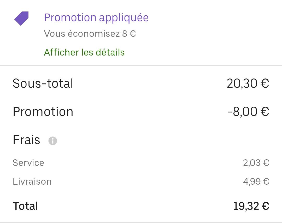 Ubereats : "N'oubliez pas vos 8€ offerts!" 

Les 8€ en question :