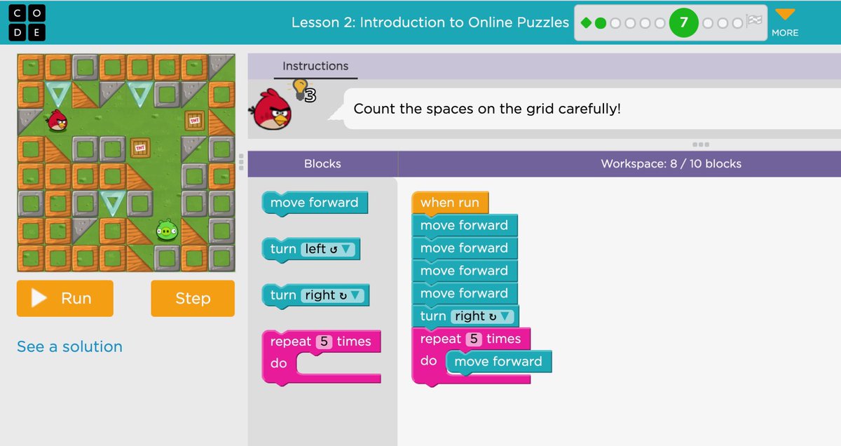 houghtontaylor's tweet photo. December 7th - 11th is National Coding Week! My students and I are LOVING https://t.co/tHvgEdkLUO so far! This morning, we created programs using Blockly so that Red, the angry bird, could catch the pig! #tvdsbmath #fullremotelearning https://t.co/yiMkW3r5s2
