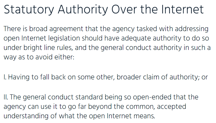 2) Supplementing the bright line rules with some flexible standard (for unforeseen Open Internet concerns) that doesn't just replicate the blank check of vast discretion conferred by  #TitleII