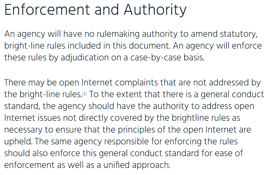 Relatedly, Congress will have to decide whether to give the FCC additional rulemaking power. If so, the ISOC framework drew upon a 2005 effort (the Digital Age Communications Act Project) involving leading telecom experts across the political spectrum