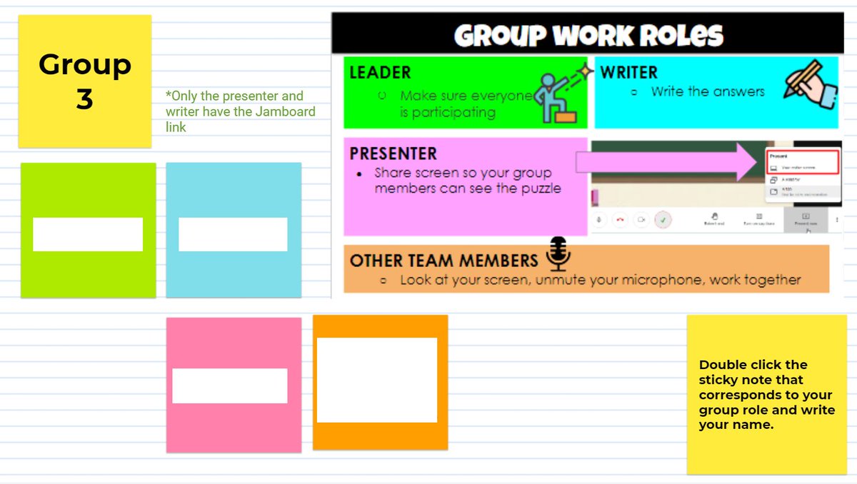Are your students still silent in breakout rooms?
 
🎙️Breakout Room Tip🎙️

📌assign specific roles 
📌use colors to identify roles 
📌give the shared link to only select students 
📌one speaks &amp; tells the others to write