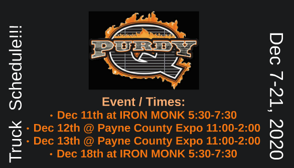 PurdyQBBQ's tweet photo. Scheduled to have the truck out a few times before Christmas. Otherwise it is booking up for holiday parties. https://t.co/qFL6swaw5g