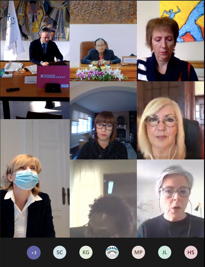 APFfrancophonie's tweet image. Première réunion du groupe de travail du Réseau des femmes parlementaires de l’APF pour la mise en place d’une politique pour lutter contre le #harcèlement dans les parlements avec la participation du @CoE_fr et de @PenelopeDenu. #OrangezLeMonde