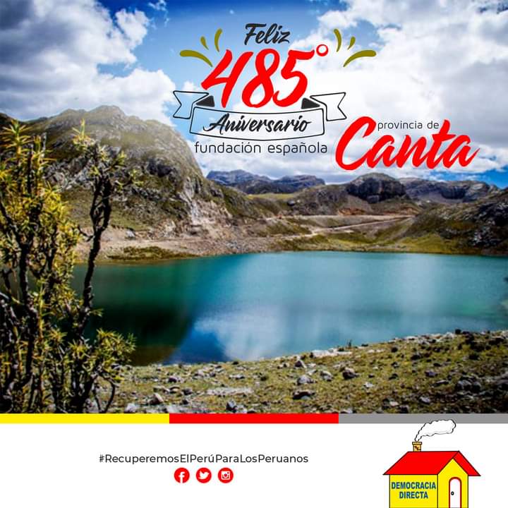 RobertAlcntara6's tweet photo. Al conmemorarse el cuatricentésimo octogésimo quinto aniversario de la fundación española de la provincia de Canta, la agrupación política Democracia Directa expresa un fraterno saludo a todos los habitantes de la provincia alto andina. #RecuperemosElPerúParaLosPeruanos https://t.co/DdRcGSr8ug
