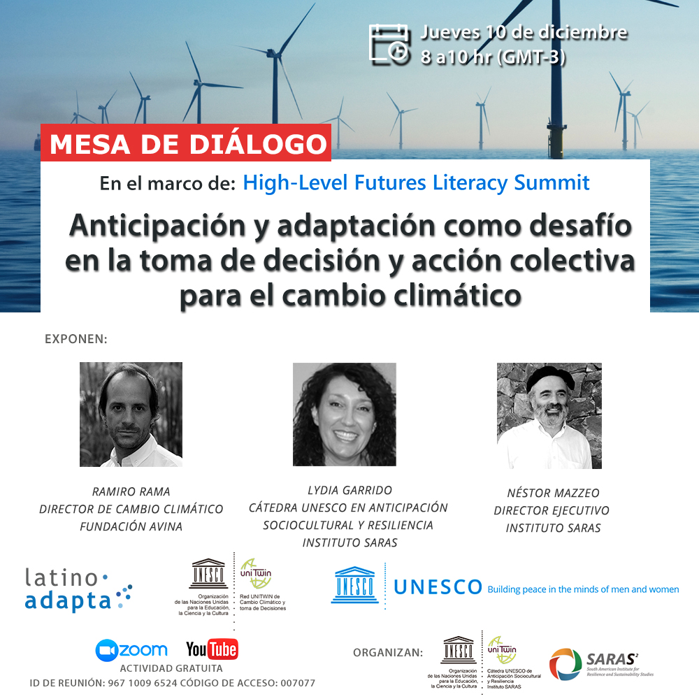Difundimos! 
 #Conversatorios del <a href="/sarasinstitute/">Instituto SARAS</a> 

1. Anticipación y adaptación como desafío en la toma de decisión y acción colectiva para #CambioClimatico 
 
2. Gobernanza Anticipatoria: dilemas y desafíos. Aprendizajes desde los territorios. 

+ Info bit.ly/3lXpMTB