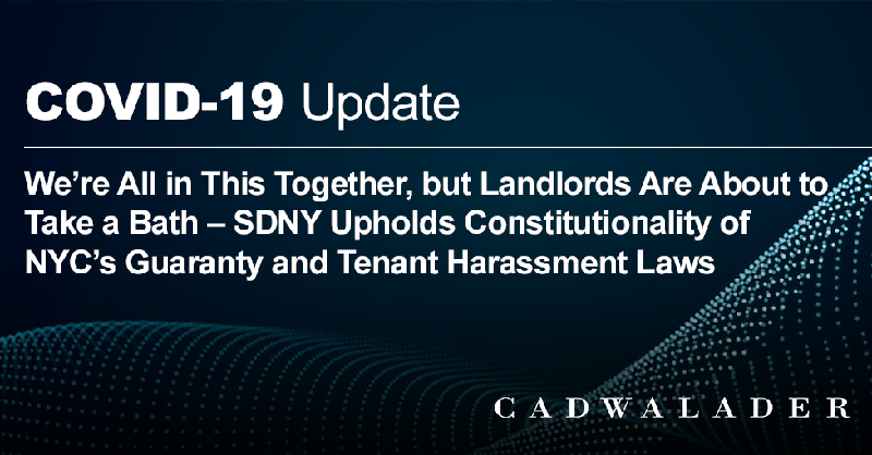 Cadwalader's tweet photo. Cadwalader attorneys analyze recently passed ordinances in New York City regarding the constitutionality of NYC’s #Guaranty and #TenantHarassment laws. Read here. #realestate #finance