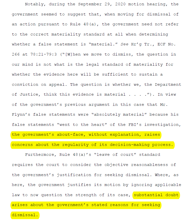Judge Sullivan finds there is "substantial doubt" that the DOJ has been truthful about its reasons for seeking dismissal of the charge against Flynn.