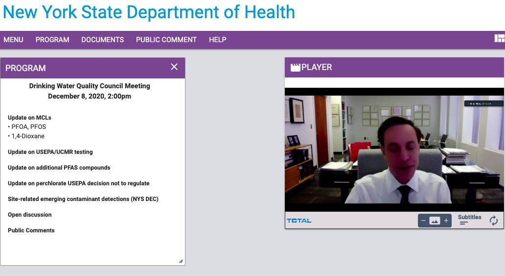 The virtual meeting of NY's Drinking Water Quality Council is kicking off. You can follow along here:  https://totalwebcasting.com/view/?func=VIEW&id=nysdoh&date=2020-12-08&seq=1