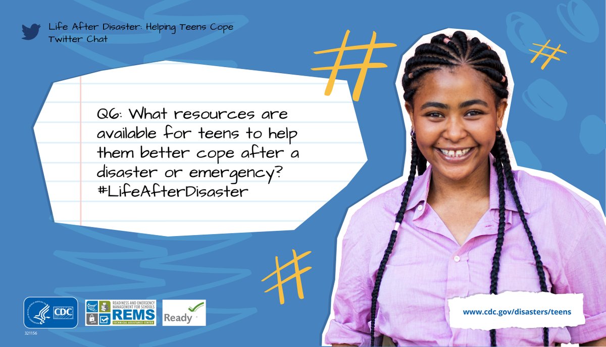 CDCEnvironment's tweet photo. Q6: What resources are available for teens to help them better cope after a disaster or emergency? #LifeAfterDisaster https://t.co/3C21YdPJhe