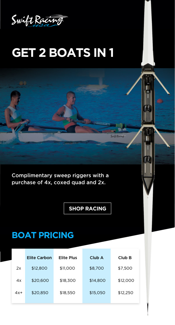 Free sweep riggers with the purchase of 4x, 2x and coxed quad.  #rowing #SwiftRacing #1x