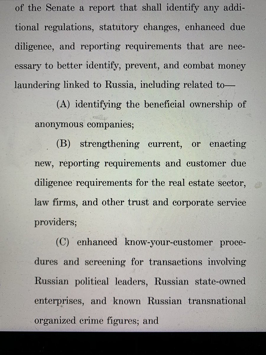 NDAA is the Christmas gift that keeps on giving.Also mandates a Treasury report on:Identifying shell company ownersExpanding AML regime to lawyers/real estate/corporate services/trust providers (!)Enhanced PEP screeningNational US real estate ownership register