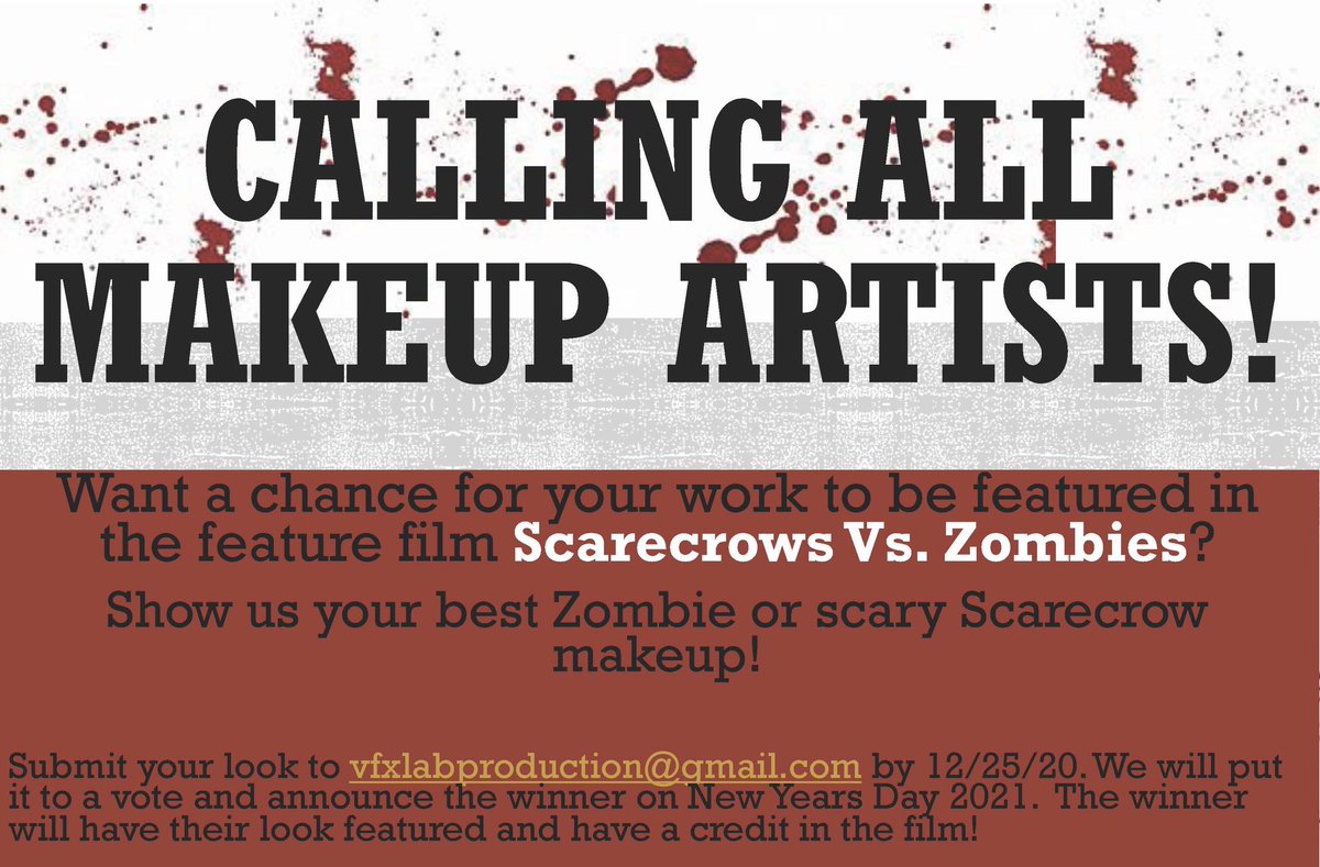 Sc_V_Z's tweet photo. Hey #fx #makeupartist want the chance to be featured in a full length feature #film ? Here’s your chance! Voting instructions will follow! Submissions are accepted now-12/25! Questions? Dm us or email! https://t.co/rq7uEidZ8A