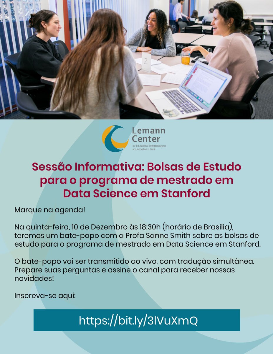 Sessão Informativa!!

Bolsas de Estudo para o programa de mestrado em Data Science em Stanford

12/10/20 1:30pm-2:30pm PST/18:30h (horário de Brasília)

Registre-se aqui: lemanncenter.stanford.edu/events/sess%C3…