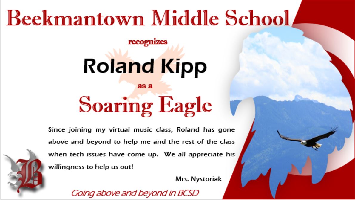 Thank you, Roland, for helping out your peers and teacher! #BMSthePlace2B #WeRStronger2gether #BeekmantownCSD