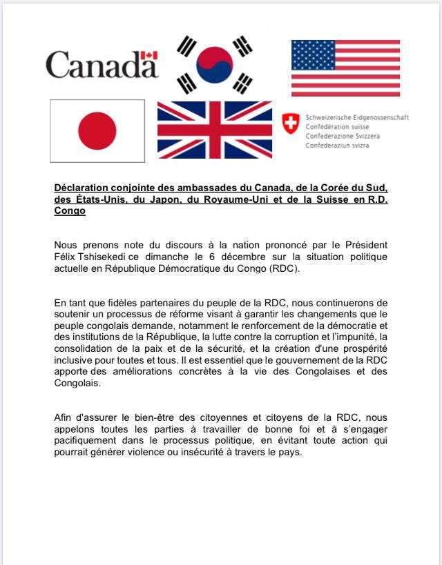 Canada En Rdc On Twitter Declaration Conjointe Des Ambassades Sur La Situation Politique Actuelle En Rdc