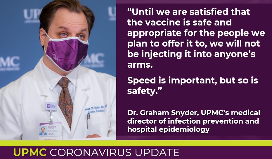 UPMCnews's tweet photo. “Our team of virus and vaccine experts are performing an internal evaluation of the clinical trial data available on the #COVID19 vaccine.” - Dr. Graham Snyder, UPMC’s medical director of infection prevention and hospital epidemiology. https://t.co/YYxNfwkwTp https://t.co/4sJNGzGEEV