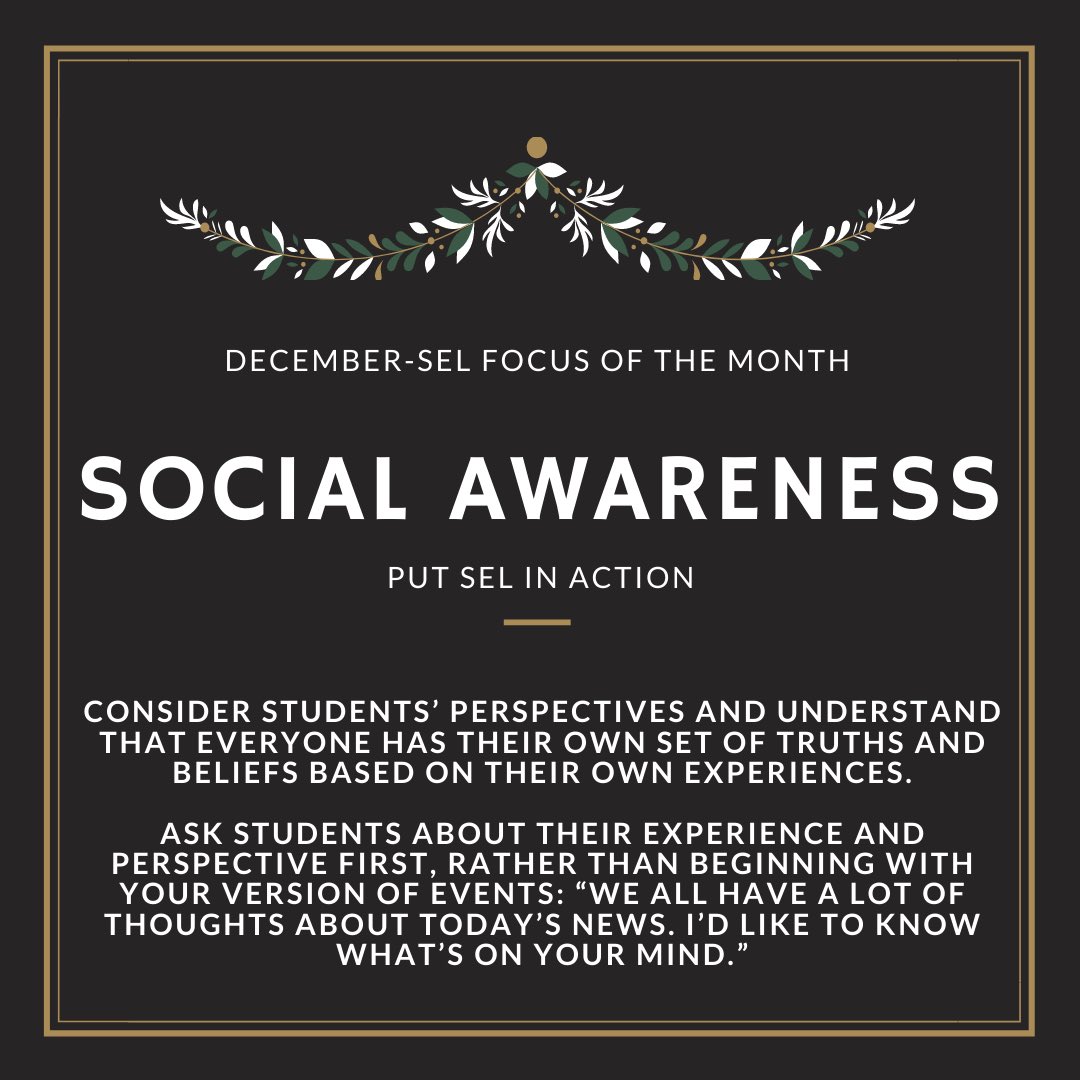 GCS_SEL_Office's tweet photo. Our SEL focus of the month is SOCIAL AWARENESS!!! This month let’s cultivate compassion for each other! Let’s also consider the perspectives of our students and colleagues! #selfocus #gcsselinaction #youshouldretweet #retweetplease 🤩 https://t.co/vIfF0lpfGG