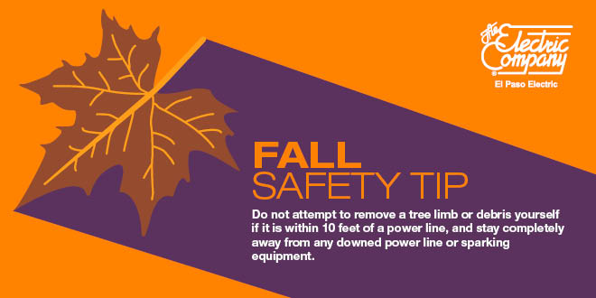 ElPasoElectric's tweet image. As we gear up for the end of fall, many of us may still have tree-trimming on the to-do list. For #EPElectric&apos;s #FallTips Tuesday, here is a Safety Tip everyone should always keep in mind - take a look!