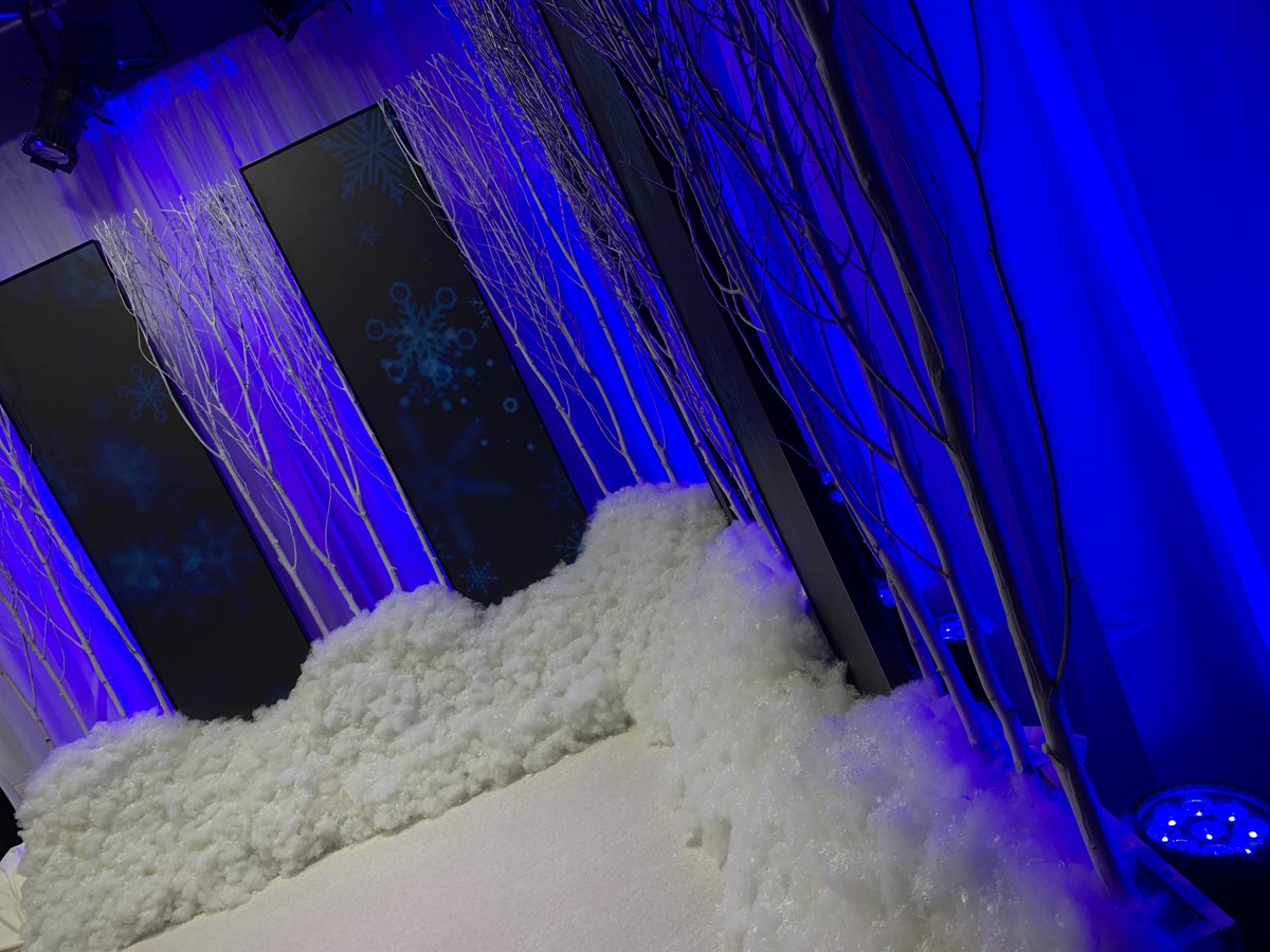Rev_Prod's tweet photo. It's beginning to look a lot like - Winter! Was a snowy wonderland in the Studio for the set of the UMass Memorial Winter Ball recently which included 4 digital totems with falling snow flakes! 
#winterball2020 #virtualevents #worcester #AVstudio #AVproduction #fundraisingevents https://t.co/4gxbFd6pEk