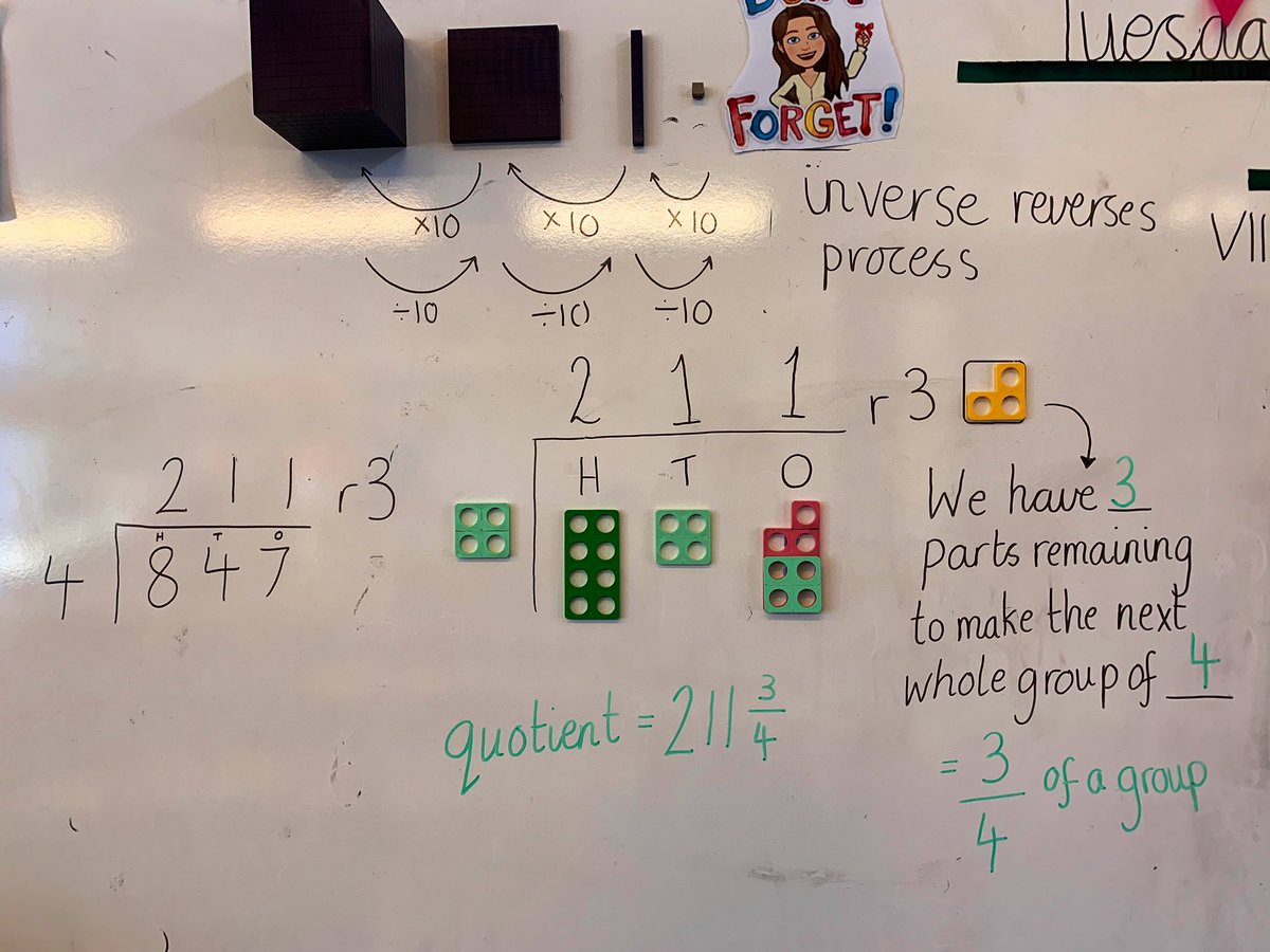 DavisonMiss's tweet image. 🚨😍Numicon is great for “goes into” #division😍🚨

Today we explored &amp;amp; interpreted remainders. Took inspo from #eyfs posts that make use of the outline of #Numicon -in Yr5 it was to show the next group that we only have a part of!

Tomorrow-we tackle exchanges in a calculation😆