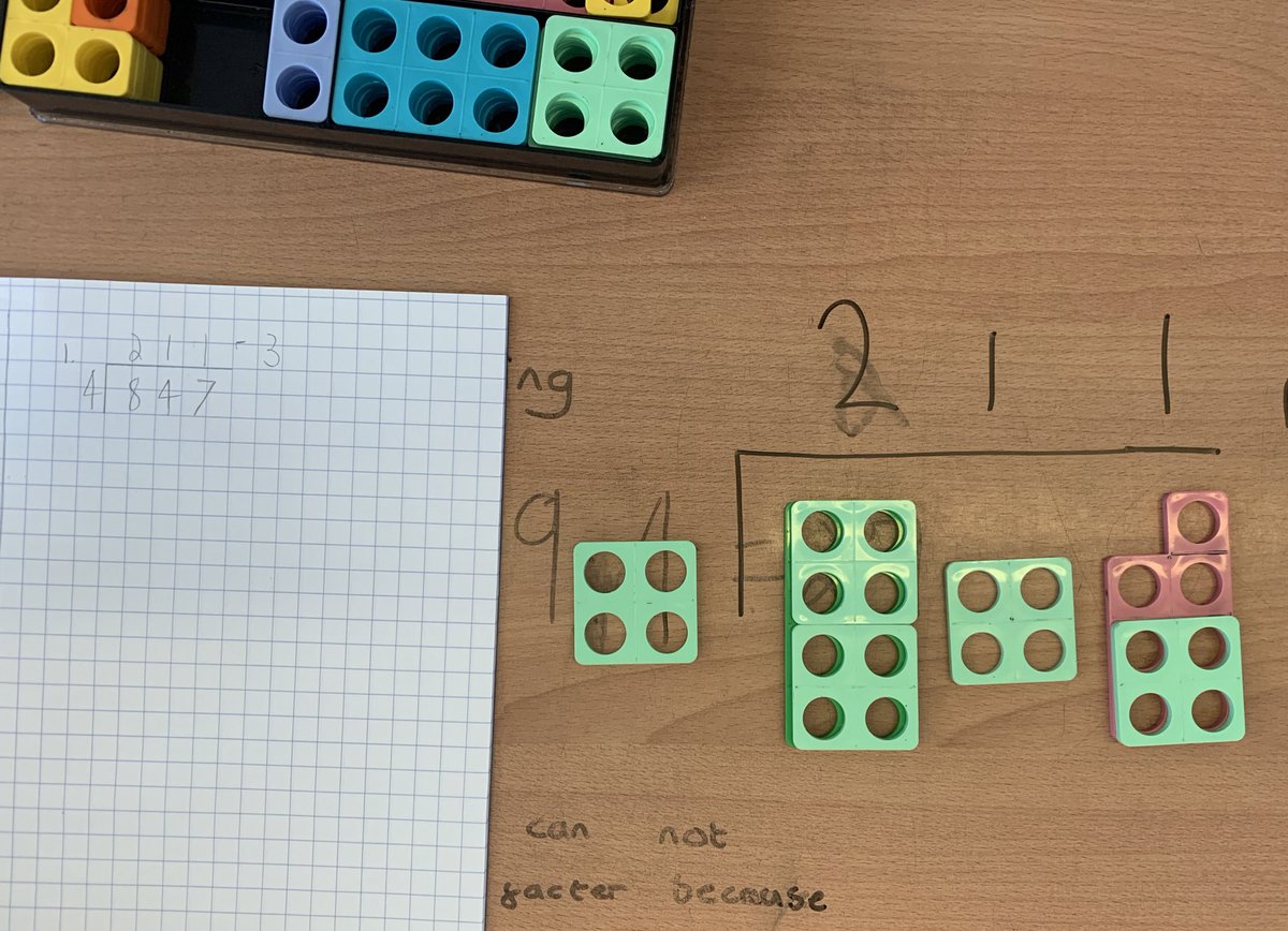 DavisonMiss's tweet image. 🚨😍Numicon is great for “goes into” #division😍🚨

Today we explored &amp;amp; interpreted remainders. Took inspo from #eyfs posts that make use of the outline of #Numicon -in Yr5 it was to show the next group that we only have a part of!

Tomorrow-we tackle exchanges in a calculation😆