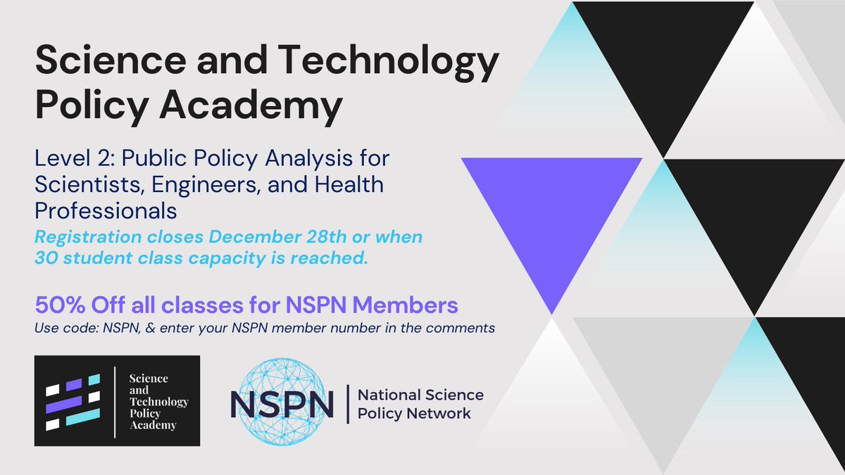SciPolNetwork's tweet image. ICYMI 🚨 #SciPol Learning Opportunity 📚

@Deborah_D_Stine&apos;s S&amp;amp;T Policy Academy&apos;s next Level 2 class is starting the week of Jan. 4th! Registration closes 12/28 or when the class is full bit.ly/2Jq4H74 

@scipolnetwork members get 50% off! - bit.ly/39AwEng