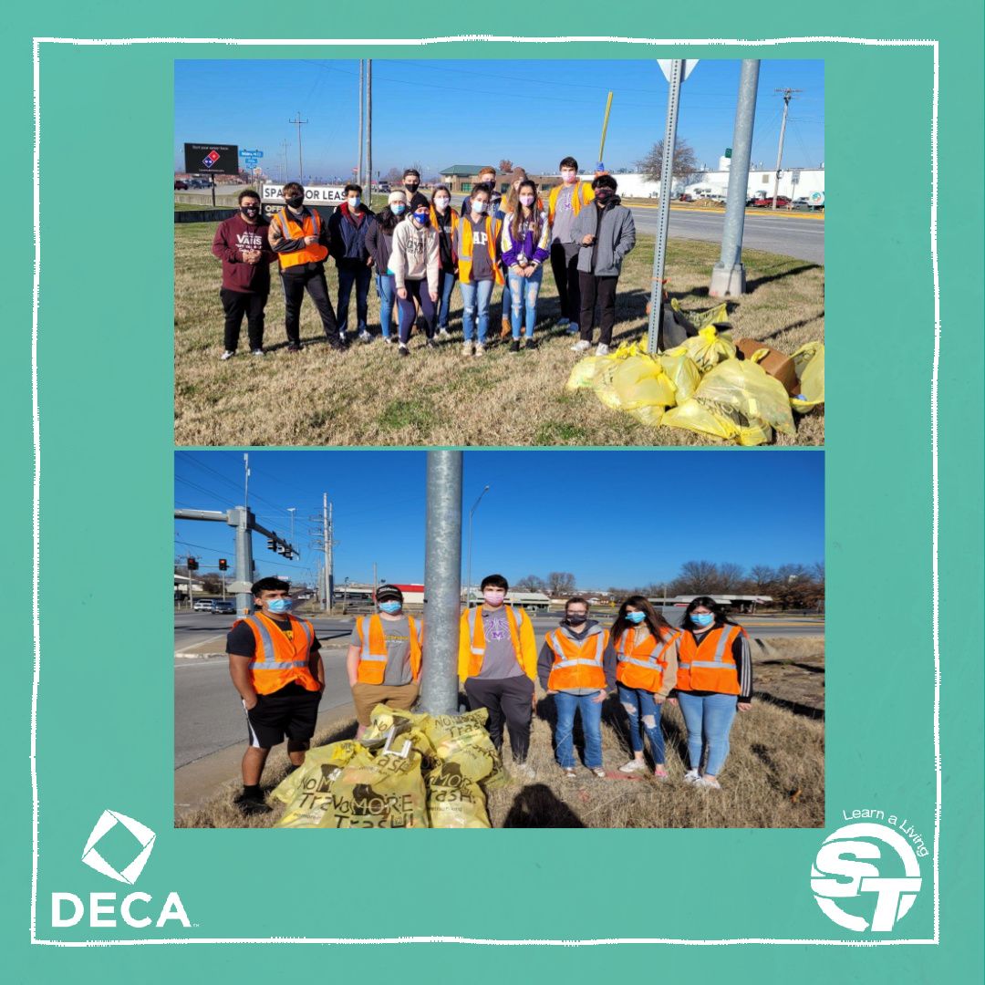 SRTCMonett's tweet photo. Our DECA Chapter worked hard yesterday cleaning up the streets of Monett for their Community Service Project! #DECA #MissouriDECA #scottech https://t.co/wjh0GCXCMk