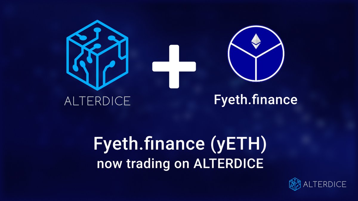 yETH NOW TRADING ON ALTERDICE

alterdice.com/news/yeth-now-…

Alterdice exchange has listed Fyeth.finance (yETH).

yETH trading is effective for now.

yETH/USDT (alterdice.com/trading/YETHUS…).

#listing #alterdice #crypto #exchange #cryptocurrency