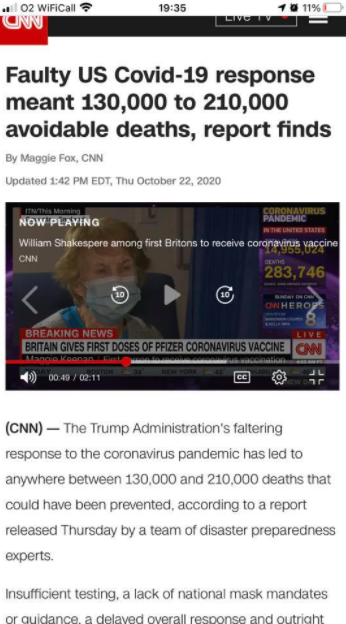 Some claim this screenshot is evidence the video is from October.It shows a CNN article from October, while the video player automatically continues playing more videos, including today's vaccination video.Here's a  @donie article from November, with a video from July playing.