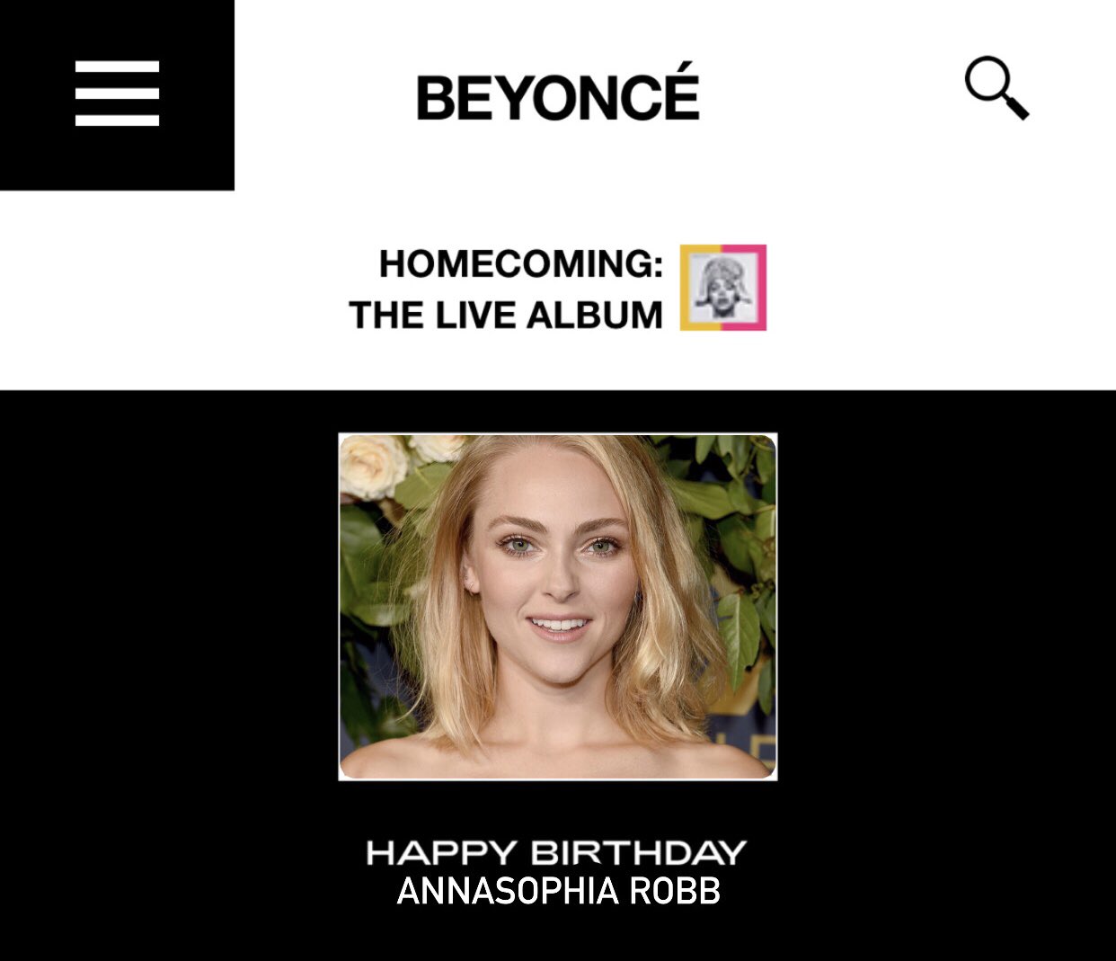  wishes a happy birthday to on her website. Happy birthday, AnnaSophia Robb. 