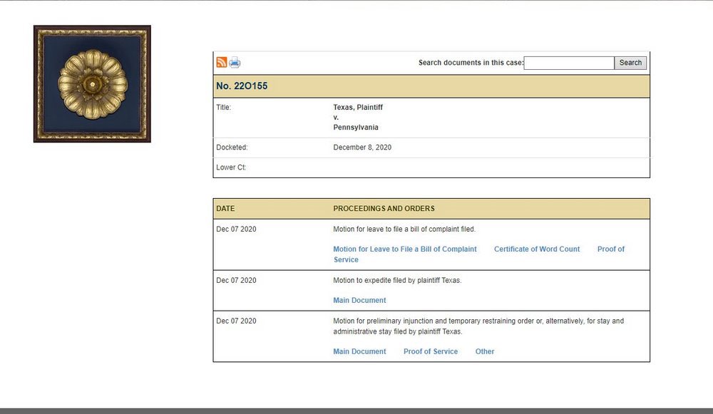 UPDATE - U.S. Supreme Court will hear Texas' lawsuit against Pennsylvania, Georgia, Michigan, and Wisconsin over potential voter fraud. Case was added to the Supreme Court docket today.  https://twitter.com/dmills3710/status/1336418798073749506