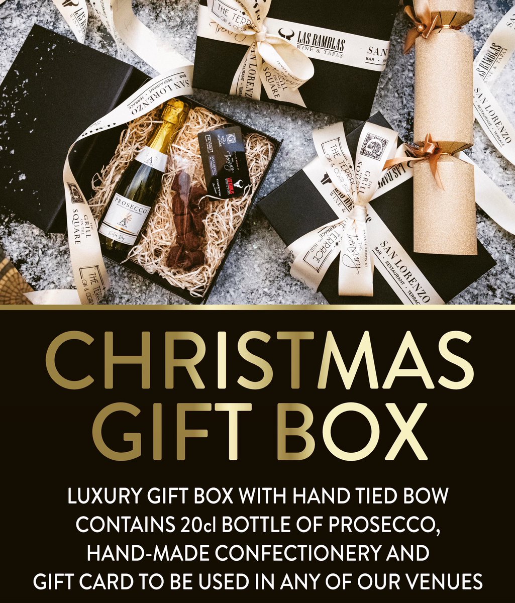 Treat a friend, loved one, or yourself to a #Luxury #Christmas #GiftBox

Gift box includes Prosecco, hand-made confectionery and a Gift Card to visit and enjoy with us at any of our restaurants
 <a href="/GrillOnTheSq/">Grill On The Square</a> <a href="/LasRamblasUK/">Las Ramblas</a> 
<a href="/SanLorenzoVenue/">San Lorenzo Italian</a> 

Purchase here
CharlieAdamsGroup.co.uk