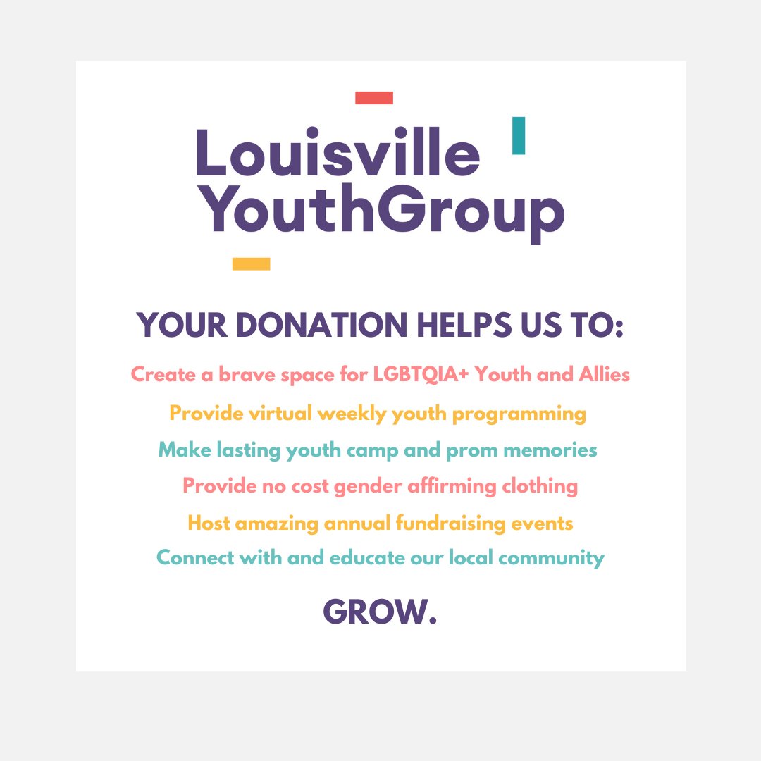 We need you! A donation, large or small, means so much to us because it means that we are able to continue serving Louisville. It means even more to youth that are able to have a supportive space to be and build themselves as leaders and advocates. #donate #wearelyg #lgbtqiayouth