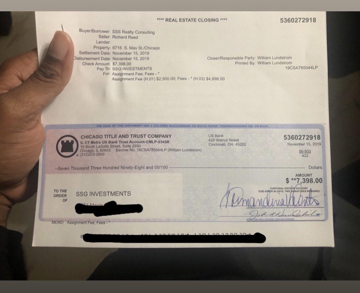 6. After all contracts are signed, I handed them off to a real estate lawyer. They don’t charge anything upfront and get paid when it closes. My lawyer and their lawyers did everything and I got my checks when the deals closedCost - $0(Lawyer gets paid when it closes)