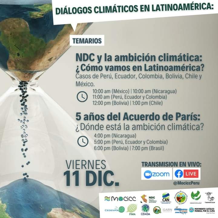 ✊WEBINAR 
Este viernes 11 de diciembre separa la fecha, porque llegan los "Diálogos climáticos en Latinoamérica" a 5 años de la firma del Acuerdo de París, ¿Cuánto han avanzado los países latinoamericanos en sus contribuciones climáticas?
acortar.link/oW7kQ