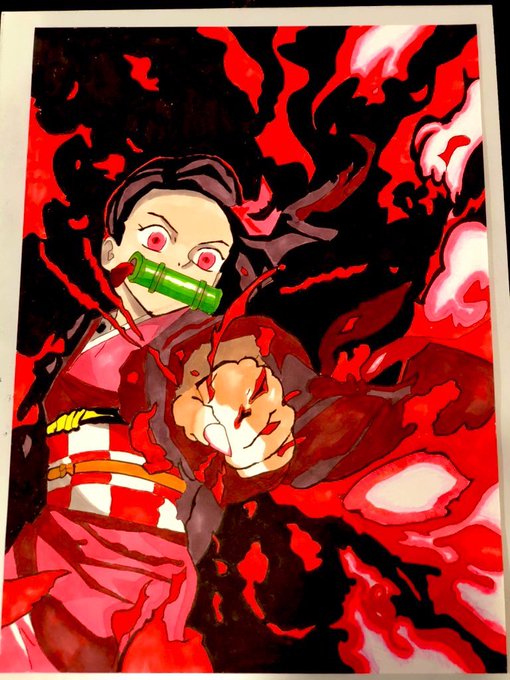 空筆☆ARTさんがTwitterに投稿した竈門禰豆子(鬼滅の刃)のイラスト。