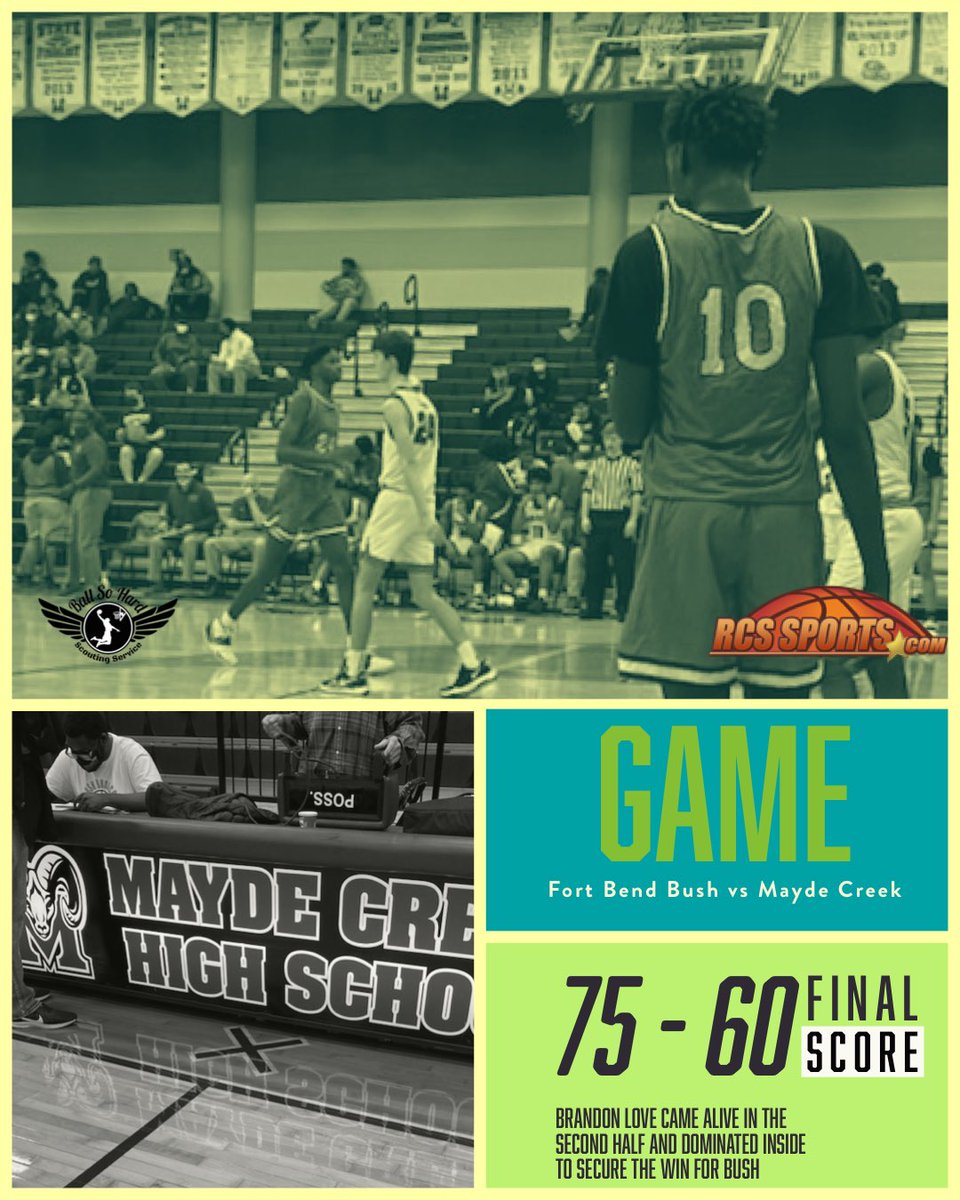 Final . . .

<a href="/BHS_BroncoHoops/">BHS Bronco Hoops</a> 75
<a href="/MCRamsHoops/">Mayde Creek Boys Basketball</a> 60

FBB: Brandon Love 20p 13r 2s, Kai’ree Murray 16p 5s, Rodney Armstrong 10p 7r, &amp; Tyler Smith 6p 14r 4a 2b.

MC: Jerome Washington 15p 3r 1s, Angel Sonnier 13p 3s 2r 2a, Joshua Vonegas 10p 4r.