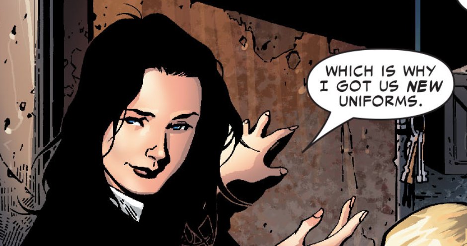 — after being told to disband by captain america, kate uses her father's money to take over bishop publishing to convert into their headquarters and to get new uniforms for the entire team.