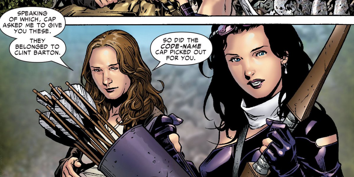 — after telling captain america for not properly training them, leading to their injuries, steve decides that kate is deserving of the hawkeye mantle and gifts her the codename and clint's bow.at this time, clint is dead.