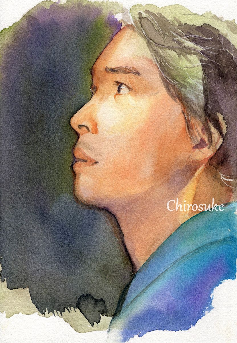 solo 1boy male focus painting (medium) watercolor (medium) traditional media profile  illustration images