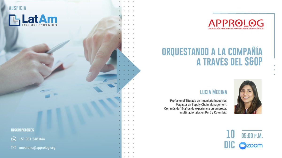 Orquestando con S&OP, este jueves 10 de diciembre con Lucia Medina #Approlog . Pueden solicitar su invitación a @Apprologperu